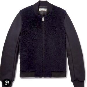 Balenciaga Shearling Accented Shearling Wool Letterman Jacket Men's US 44 IT 54